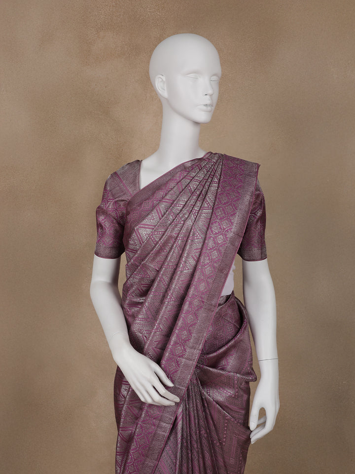 Lavender Diamond Woven Pure Kanchipuram Silk Saree - Diadem