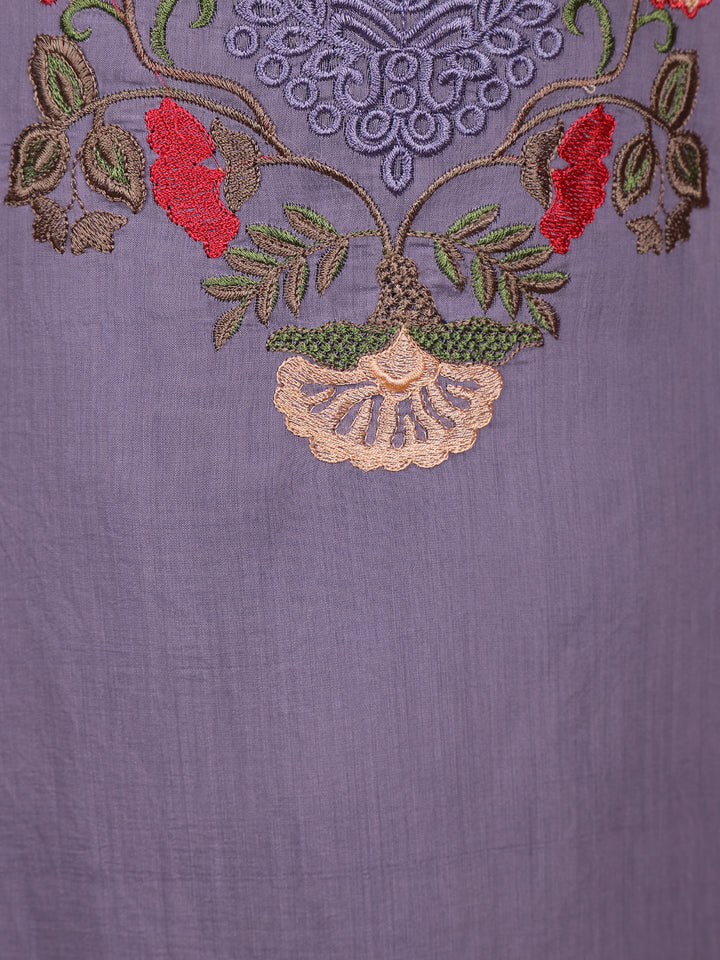 Lavender Floral Design Embroidered Cotton Salwar Suit - Diadem