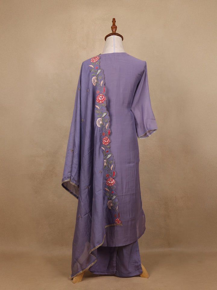 Lavender Floral Design Embroidered Cotton Salwar Suit - Diadem