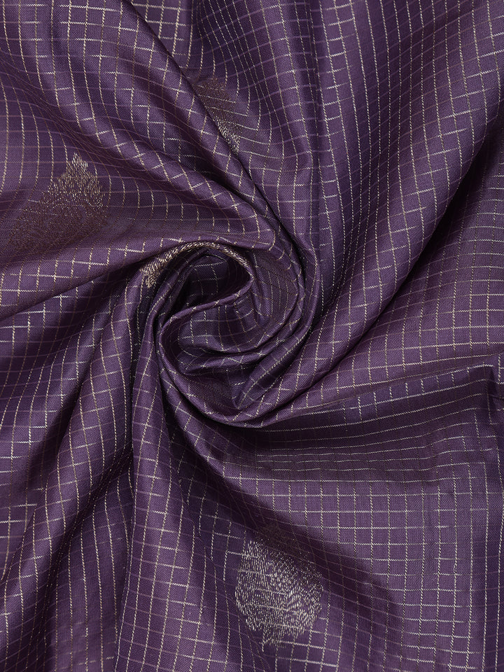 Lavender Floral Butta and Checks woven Silk Saree - Diadem