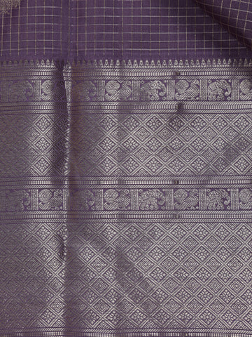 Lavender Floral Butta and Checks woven Silk Saree - Diadem
