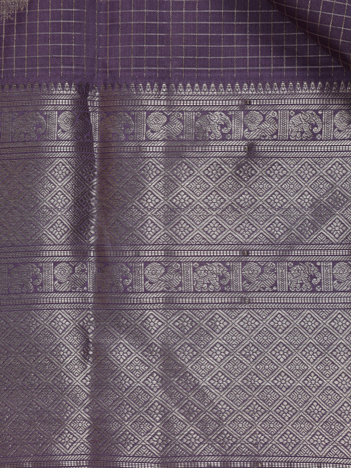Lavender Floral Butta and Checks woven Silk Saree - Diadem