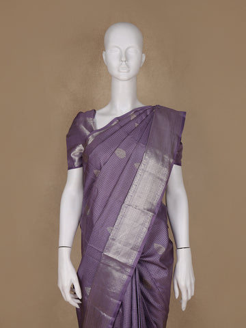 Lavender Floral Butta and Checks woven Silk Saree - Diadem