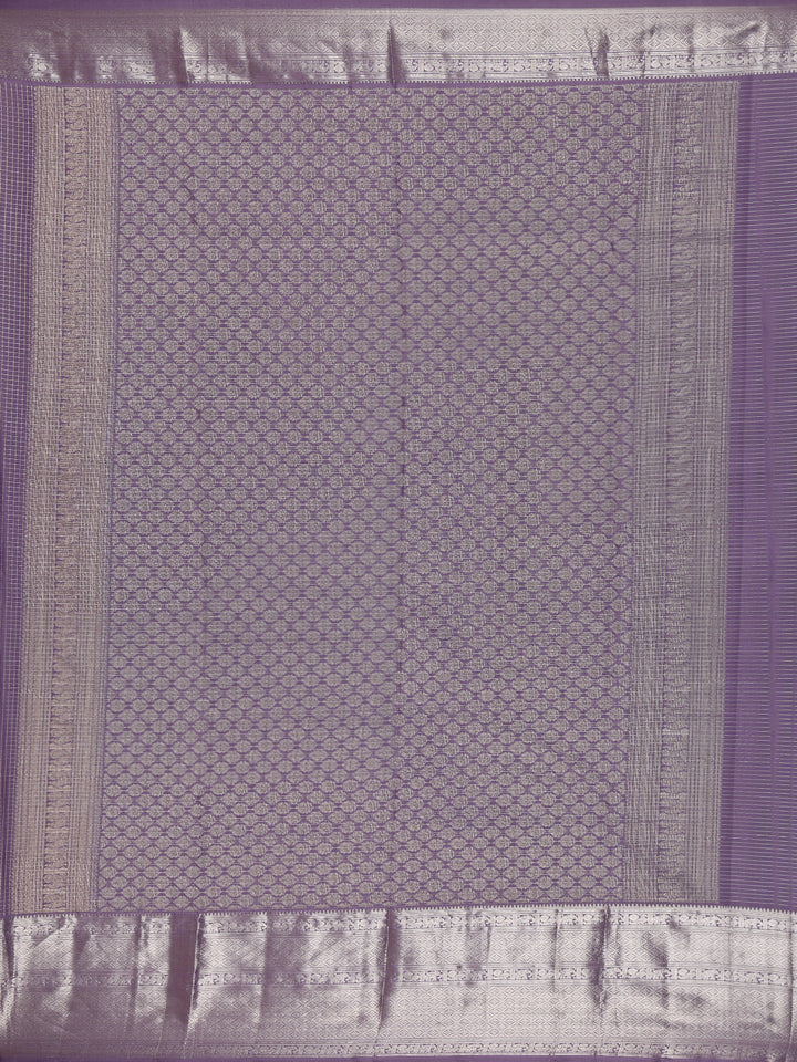 Lavender Floral Butta and Checks woven Silk Saree - Diadem