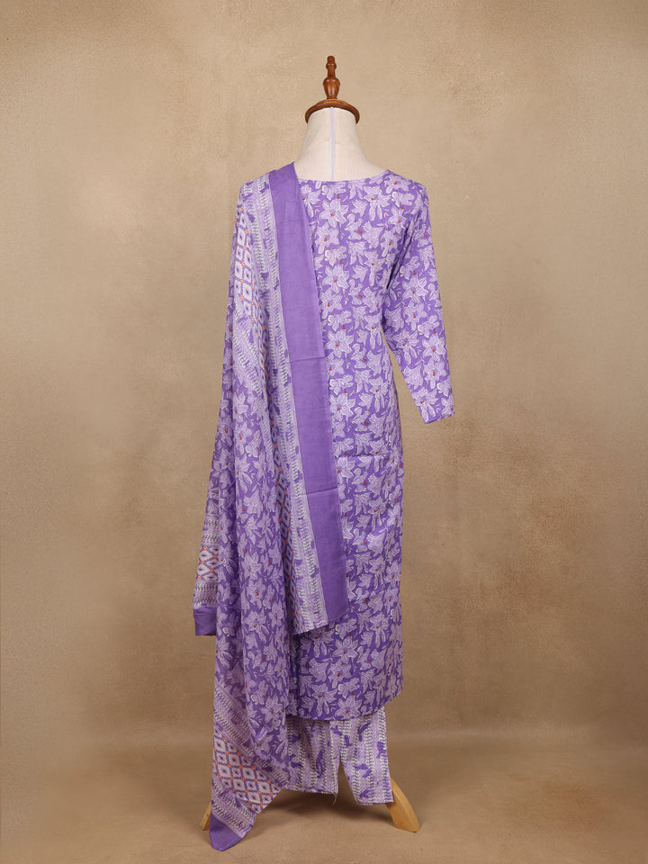 Lavender Floral Design Print Cotton Salwar Suit - Diadem