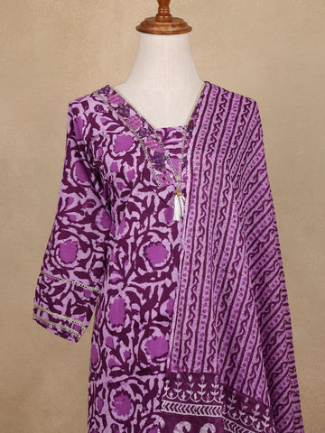 Lavender Floral Design Printed Cotton Salwar Suit - Diadem