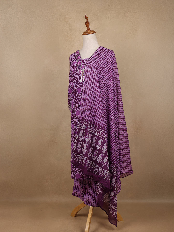 Lavender Floral Design Printed Cotton Salwar Suit - Diadem