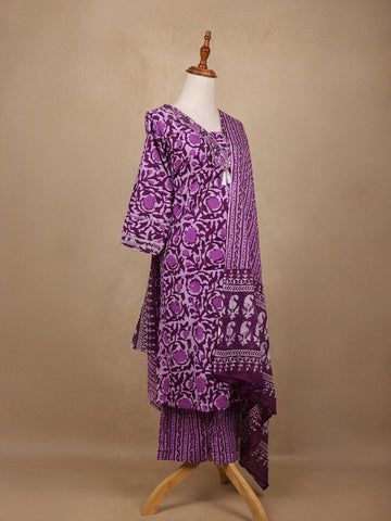 Lavender Floral Design Printed Cotton Salwar Suit - Diadem