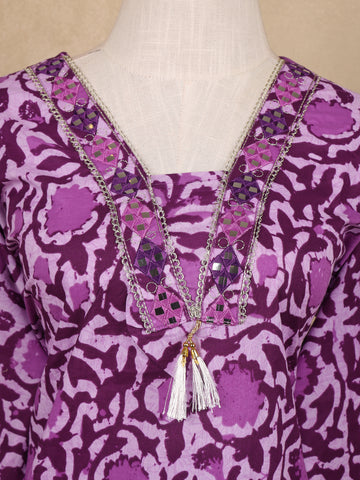Lavender Floral Design Printed Cotton Salwar Suit - Diadem