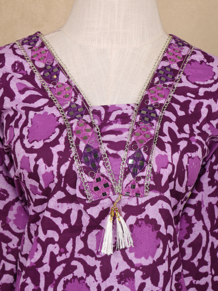 Lavender Floral Design Printed Cotton Salwar Suit - Diadem