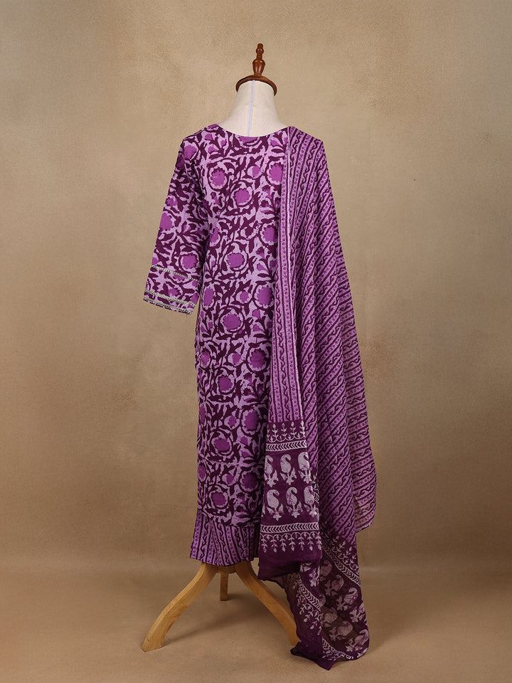 Lavender Floral Design Printed Cotton Salwar Suit - Diadem