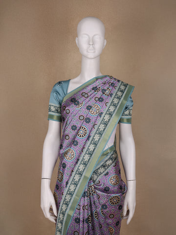 Lavender Floral Designed Semi Silk Saree - Diadem