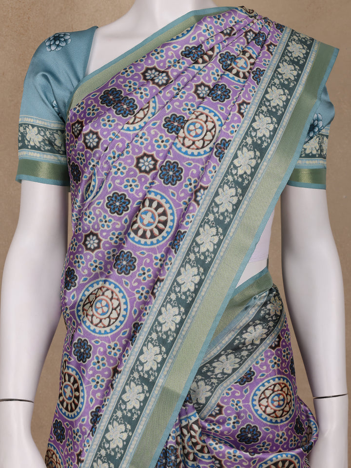 Lavender Floral Designed Semi Silk Saree - Diadem