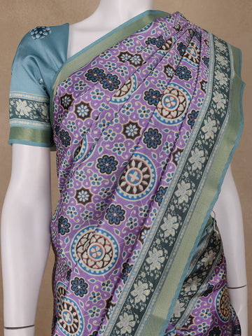 Lavender Floral Designed Semi Silk Saree - Diadem