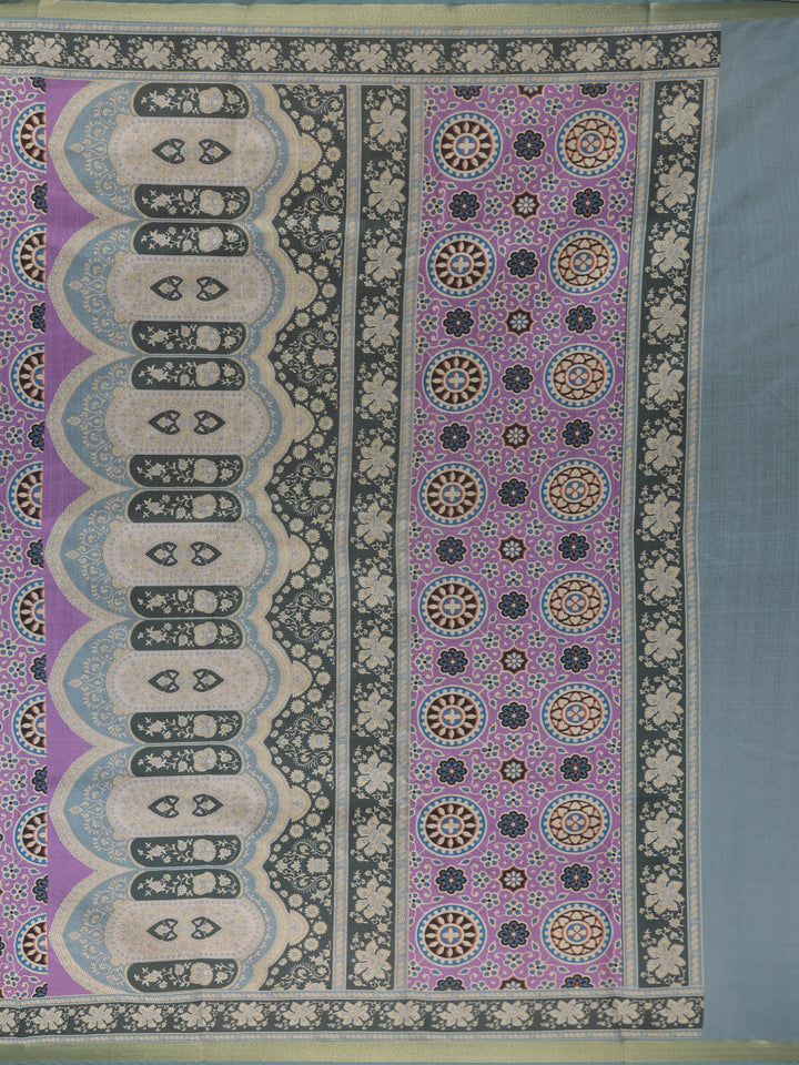 Lavender Floral Designed Semi Silk Saree - Diadem