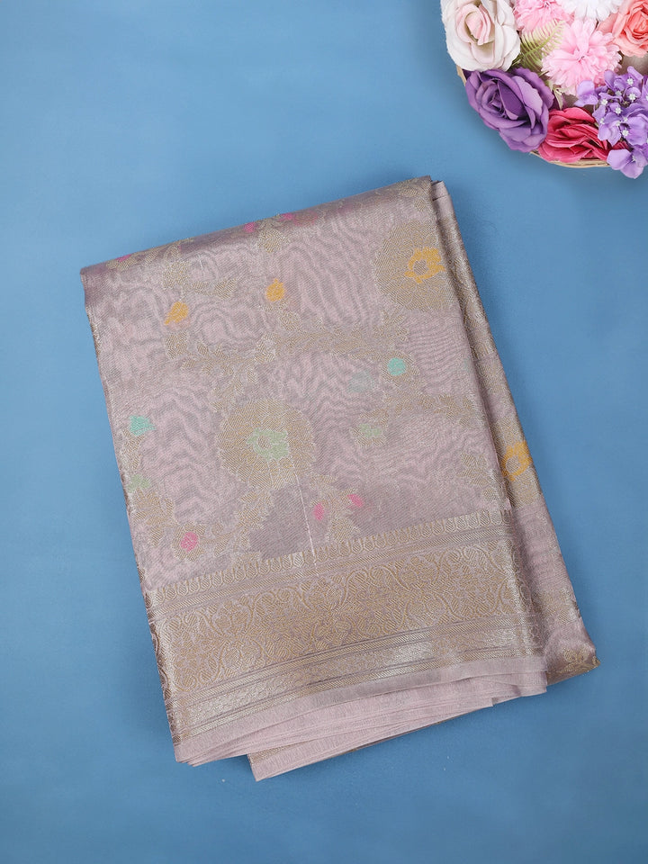 Lavender Floral Design Tissue Silk Saree - Diadem