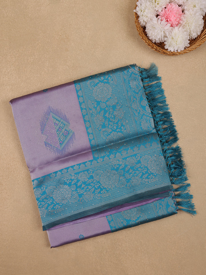 Lavender Floral Design Tissue Silk Saree - Diadem