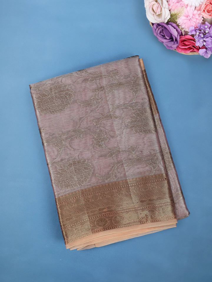 Lavender Floral Design Tissue Silk Saree - Diadem