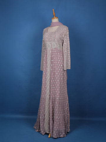 Lavender Floral Designed Anarkali Georgette Gown - Diadem
