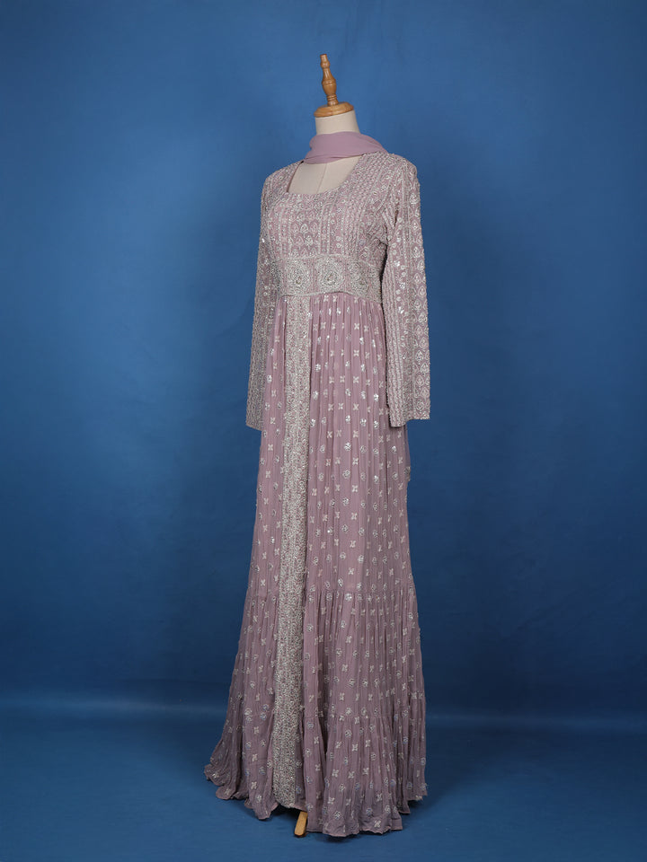 Lavender Floral Designed Anarkali Georgette Gown - Diadem