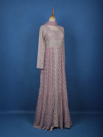 Lavender Floral Designed Anarkali Georgette Gown - Diadem