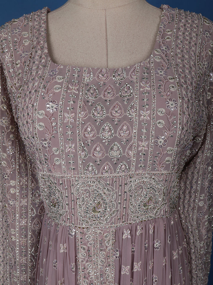 Lavender Floral Designed Anarkali Georgette Gown - Diadem