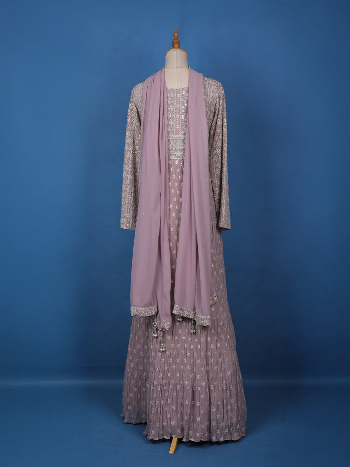 Lavender Floral Designed Anarkali Georgette Gown - Diadem