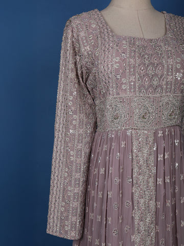 Lavender Floral Designed Anarkali Georgette Gown - Diadem