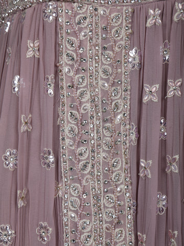 Lavender Floral Designed Anarkali Georgette Gown - Diadem
