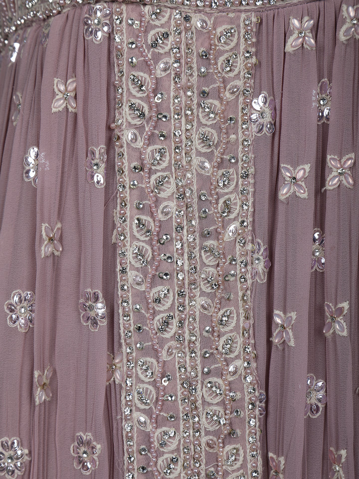 Lavender Floral Designed Anarkali Georgette Gown - Diadem