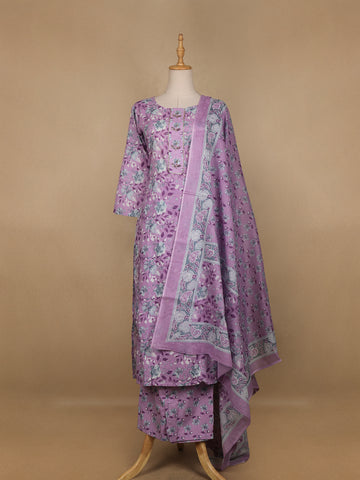 Lavender Floral Designed Cotton Salwar Suit - Diadem