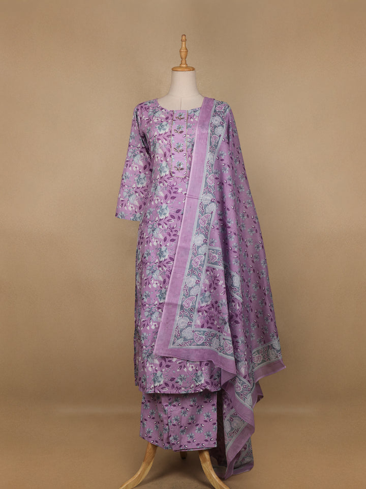 Lavender Floral Designed Cotton Salwar Suit - Diadem