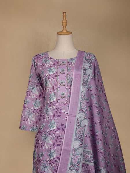 Lavender Floral Designed Cotton Salwar Suit - Diadem