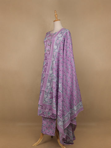 Lavender Floral Designed Cotton Salwar Suit - Diadem