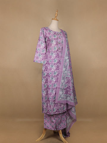 Lavender Floral Designed Cotton Salwar Suit - Diadem