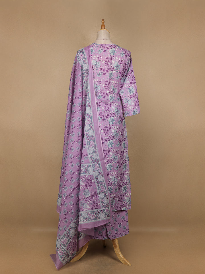 Lavender Floral Designed Cotton Salwar Suit - Diadem
