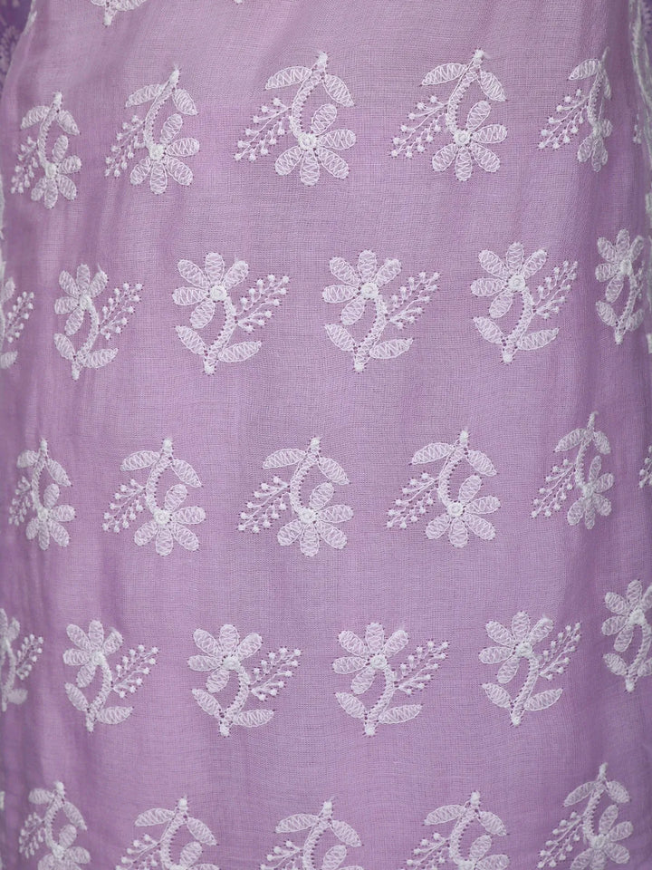Lavender Floral Designed Cotton Salwar Suit - Diadem