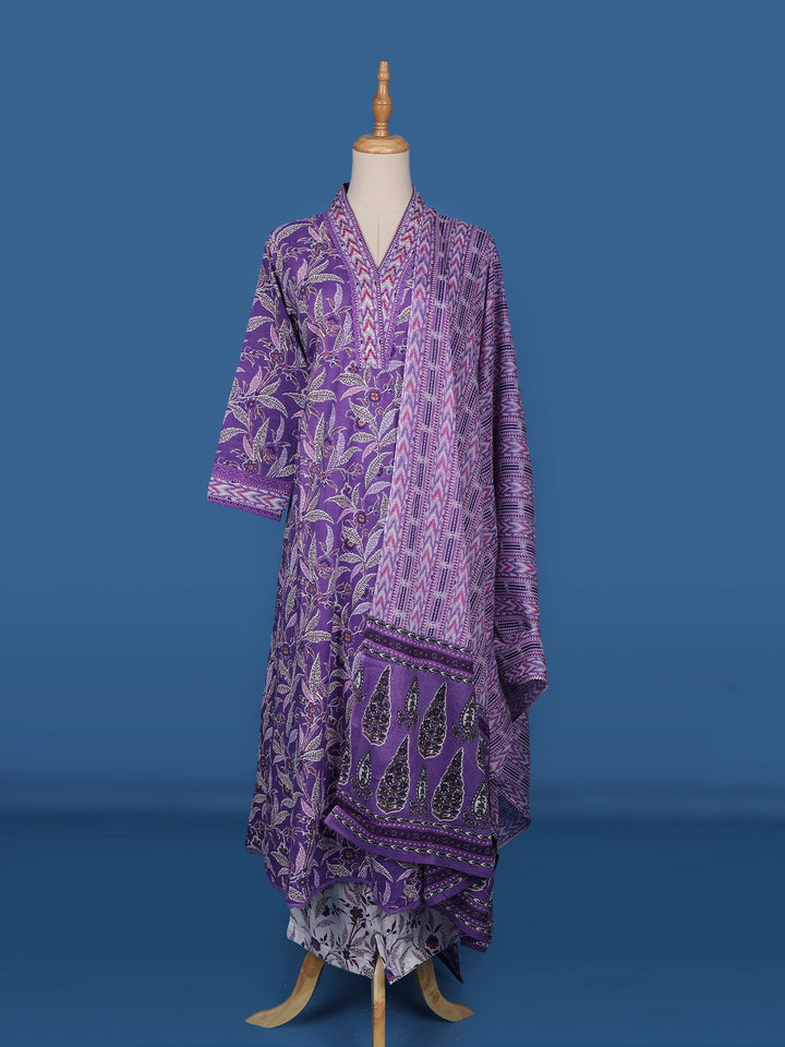 Lavender Floral Designed Cotton Straight Cut Salwar Suit - Diadem
