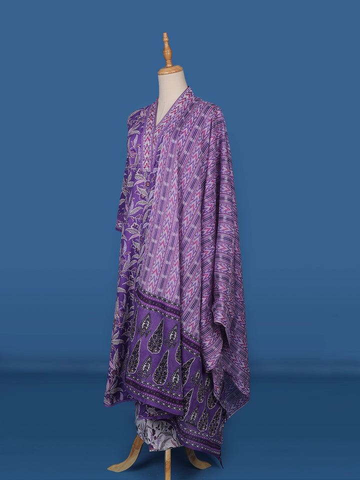Lavender Floral Designed Cotton Straight Cut Salwar Suit - Diadem