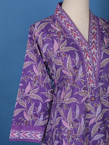 Lavender Floral Designed Cotton Straight Cut Salwar Suit - Diadem