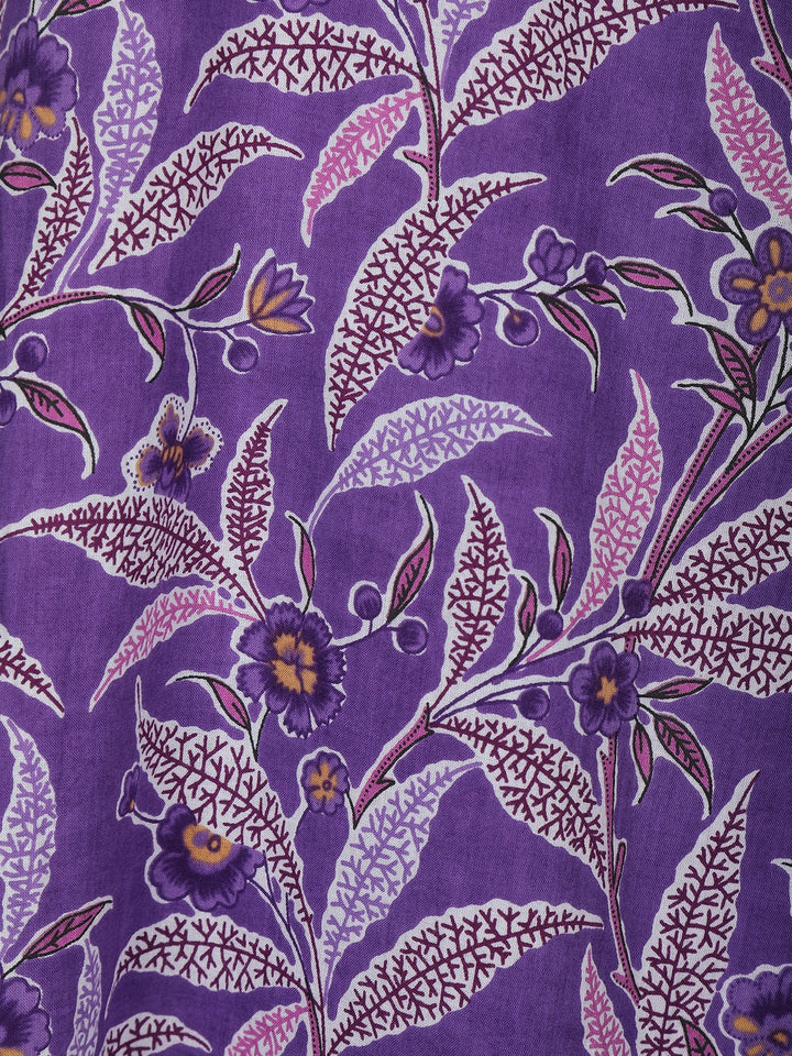 Lavender Floral Designed Cotton Straight Cut Salwar Suit - Diadem