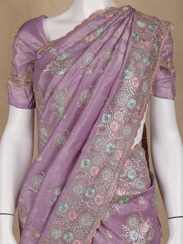 Lavender Floral Designed Organza Designer Saree - Diadem