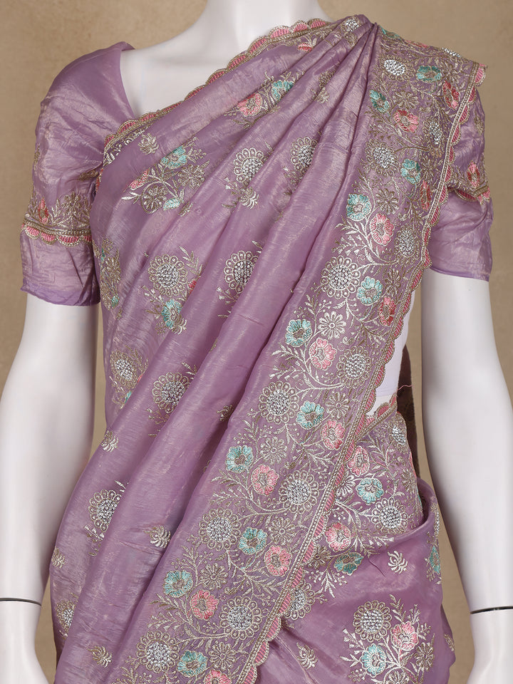 Lavender Floral Designed Organza Designer Saree - Diadem