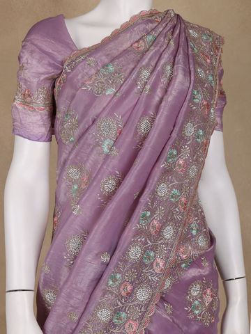 Lavender Floral Designed Organza Designer Saree - Diadem