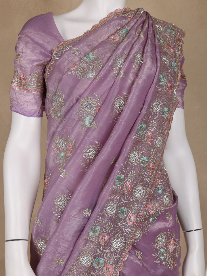 Lavender Floral Designed Organza Designer Saree - Diadem