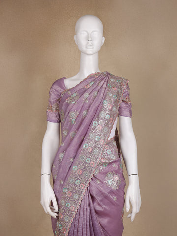 Lavender Floral Designed Organza Designer Saree - Diadem