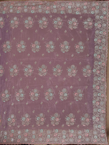 Lavender Floral Designed Organza Designer Saree - Diadem