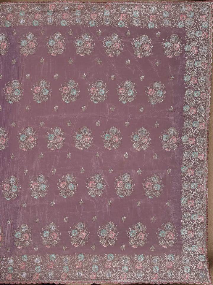 Lavender Floral Designed Organza Designer Saree - Diadem