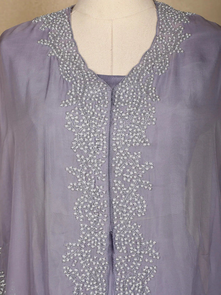 Lavender Floral Designed Organza Palazzo Suit - Diadem