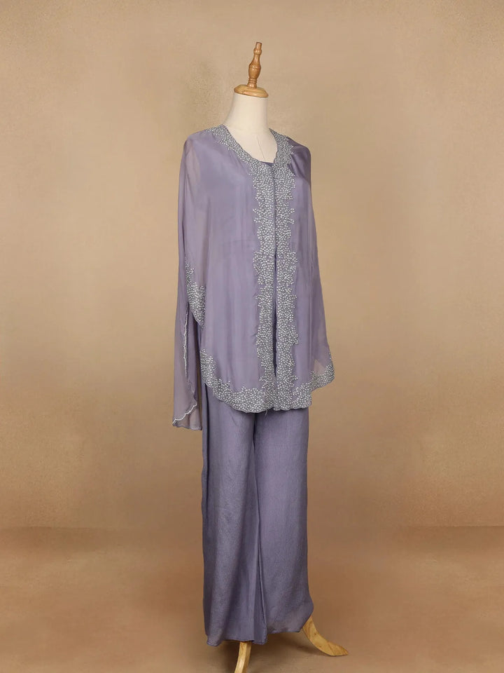 Lavender Floral Designed Organza Palazzo Suit - Diadem